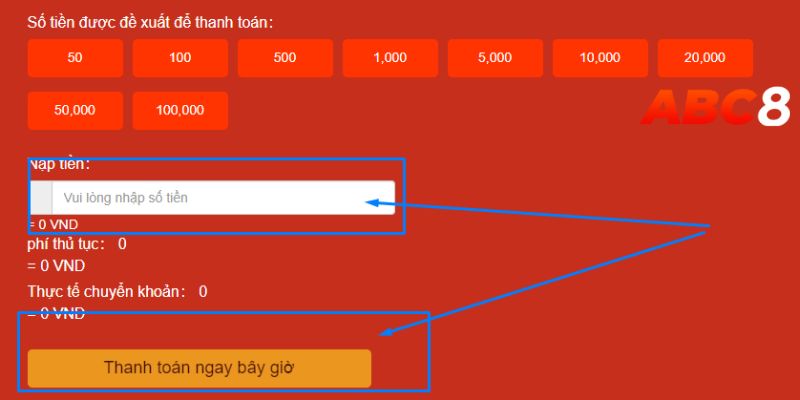 Nhập số tiền mà quý khách muốn nạp để lấy mã QR